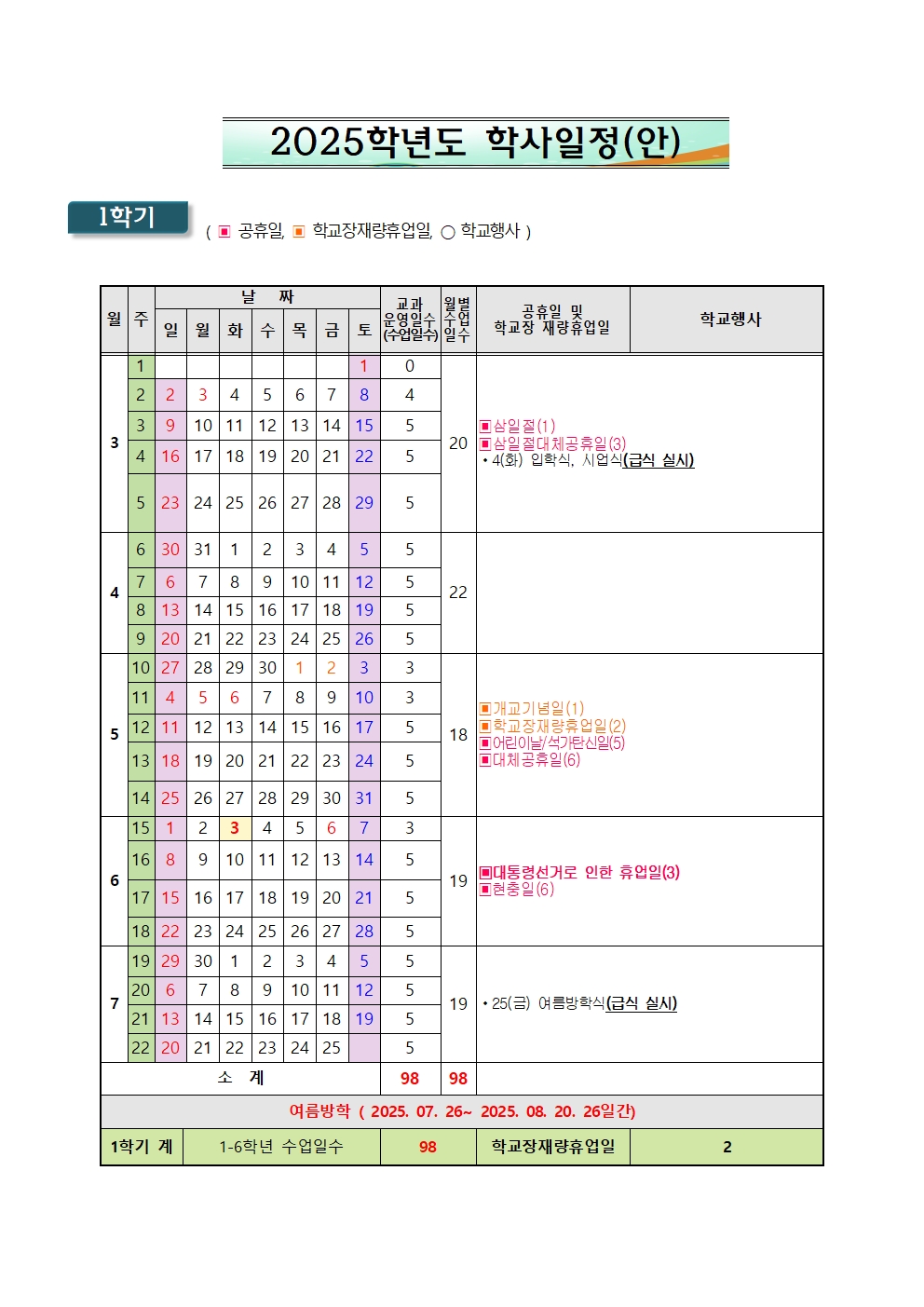 2025 학사일정 및 일과운영 계획001